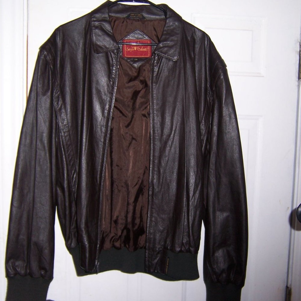 MENS SERGIO VALENTE BROWN LEATHER JACKET EXCELLENT XXL